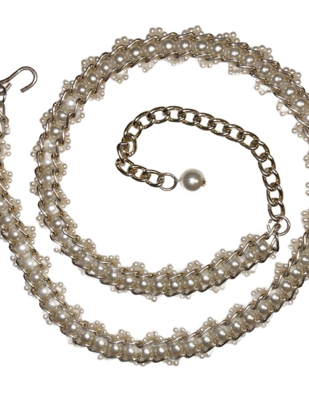 Vintage • Gold Tone • Faux Pearl • Medium (Waist Size: 32-38”) Boho Chain Belt